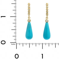 Suzy Landa 18K Yellow Gold Sleeping Beauty Turquoise and Diamond Huggie Earrings