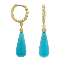 Suzy Landa 18K Yellow Gold Sleeping Beauty Turquoise and Diamond Huggie Earrings