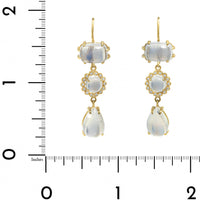 Suzy Landa 18K Yellow Gold Three Stone Rainbow Moonstone and Diamond Drop Earrings