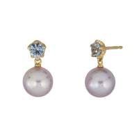 Elva 18K Yellow Gold Round Blue Spinel and Pearl Drop Earrings