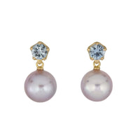 Elva 18K Yellow Gold Round Blue Spinel and Pearl Drop Earrings