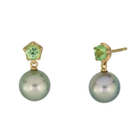 Elva 18K Yellow Gold Round Tsavorite and Green Tahitian Pearl Drop Earrings