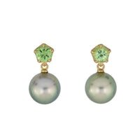 Elva 18K Yellow Gold Round Tsavorite and Green Tahitian Pearl Drop Earrings