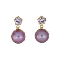 Elva 18K Yellow Gold Round Spinel and Purple Freshwater Pearl Drop Earrings