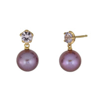 Elva 18K Yellow Gold Round Spinel and Purple Freshwater Pearl Drop Earrings