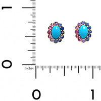 Julia Chafe 14K Yellow Gold Rainbow Colored Sapphire and Turquoise Stud Earrings