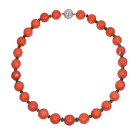 Eclat Jewels Platinum Coral with Emerald and Diamond Bead Necklace