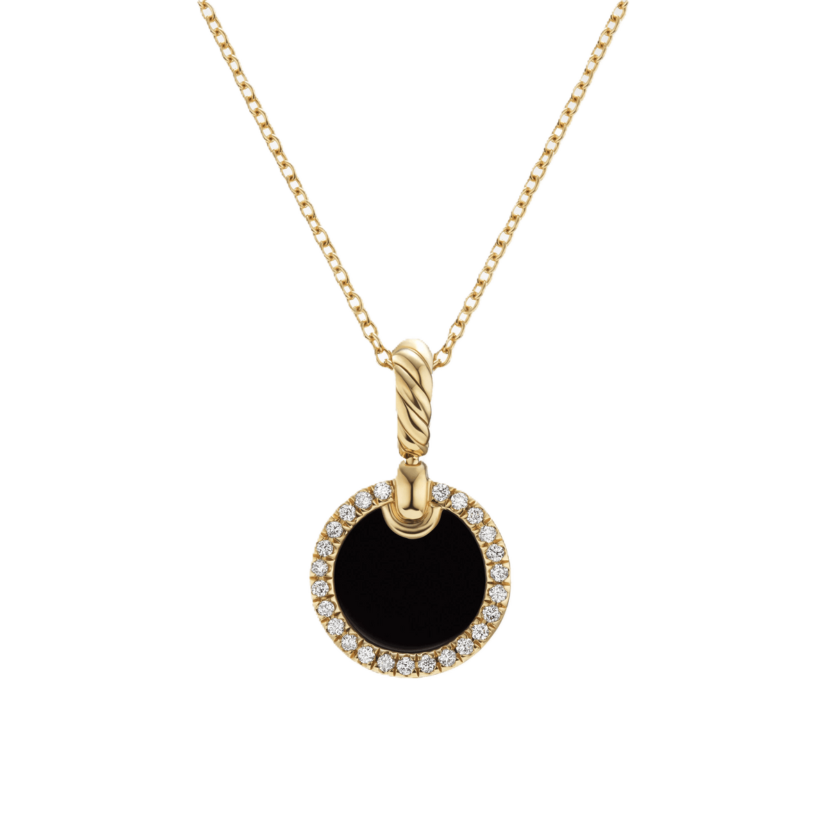 Petite DY Elements® Pendant Necklace in 18K Yellow Gold with Black Onyx and Pavé Diamonds