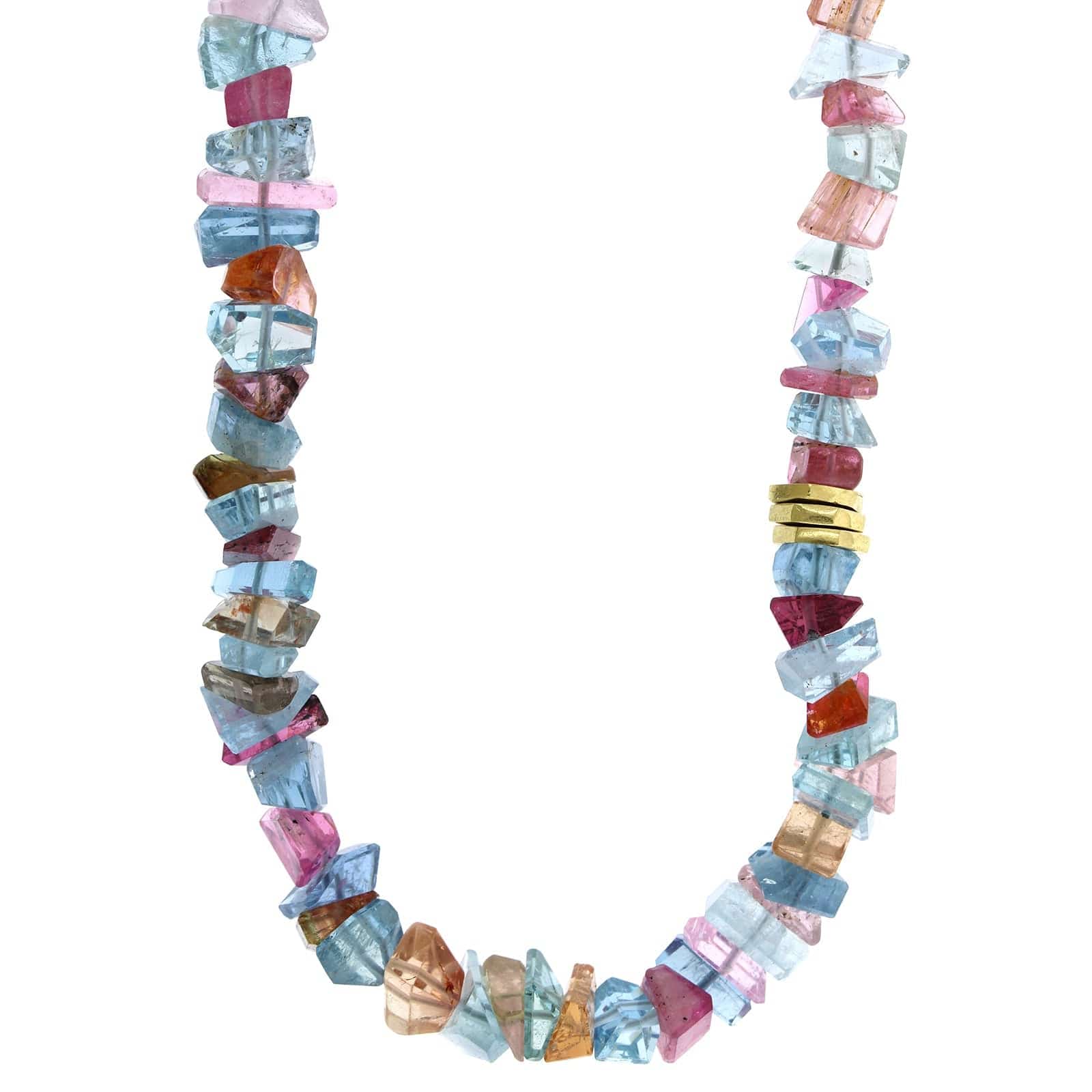18K Yellow Gold Beryl and Tourmaline Bead Necklace