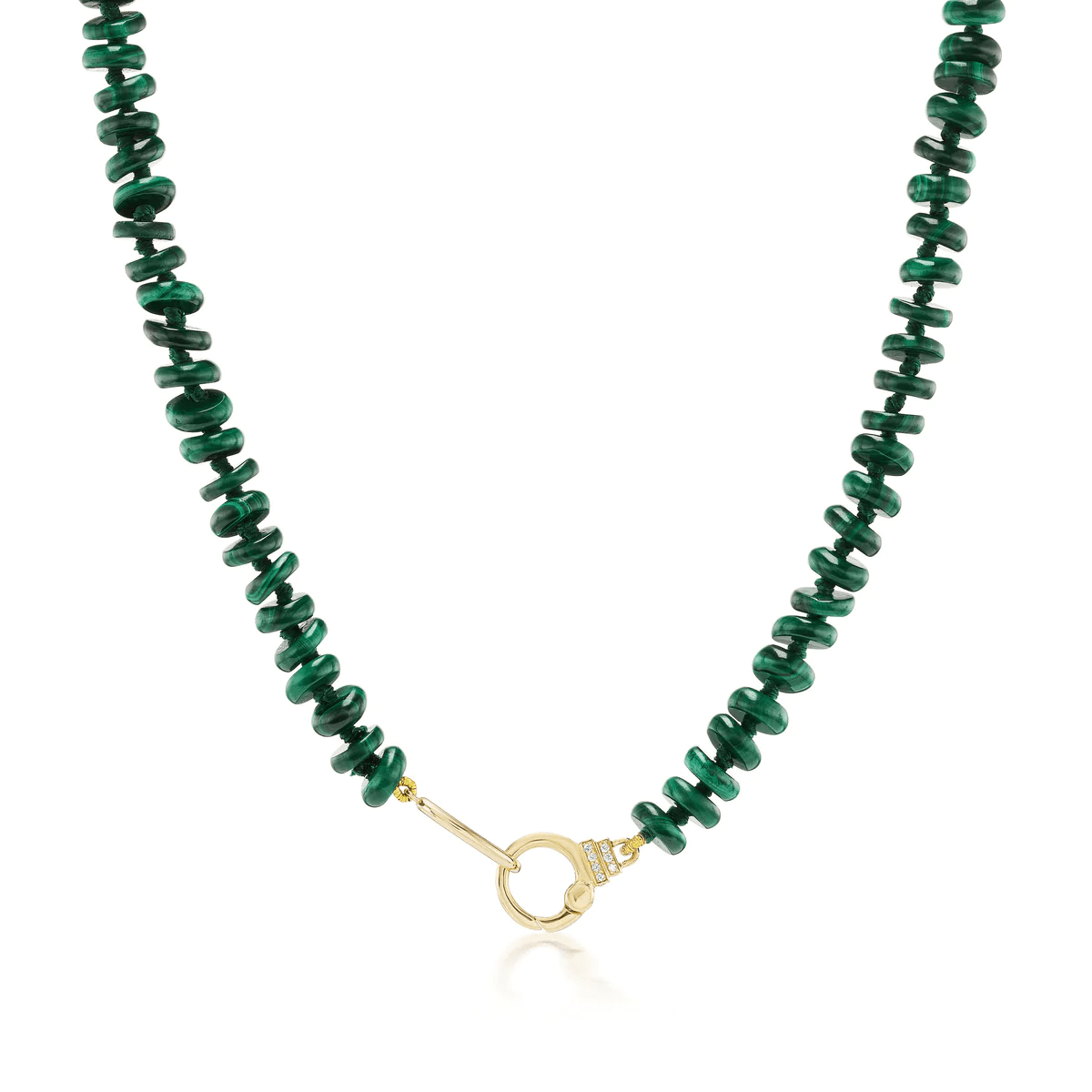 18K Yellow Gold Malachite Beaded Necklace