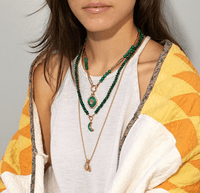 18K Yellow Gold Malachite Beaded Necklace