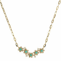 14K Yellow Gold Turquoise Flower Necklace