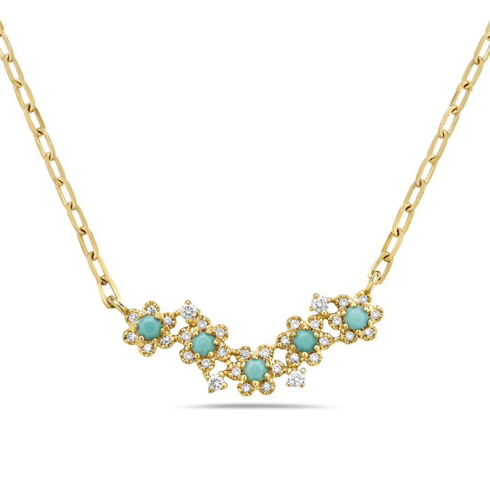 14K Yellow Gold Turquoise Flower Necklace