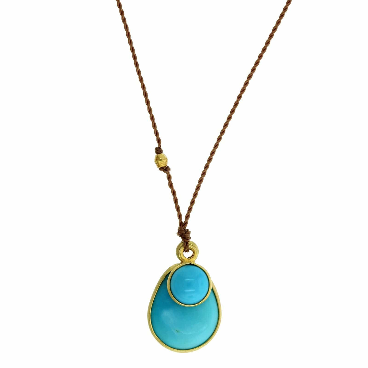 18K Yellow Gold Double Turquoise Pendant