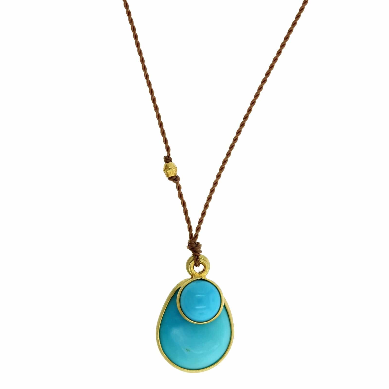 18K Yellow Gold Double Turquoise Pendant