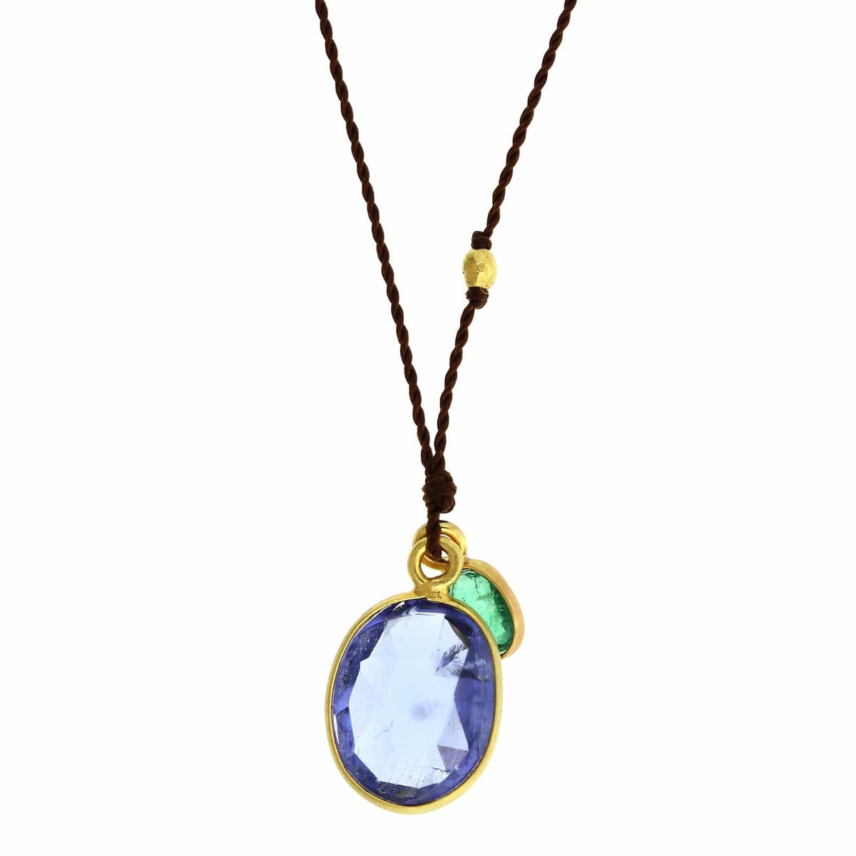 18K Yellow Gold Tanzanite and Emerald Pendant