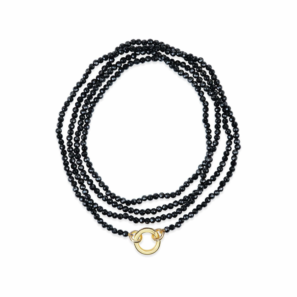 14K Yellow Gold Beaded Black Spinel Wrap Necklace