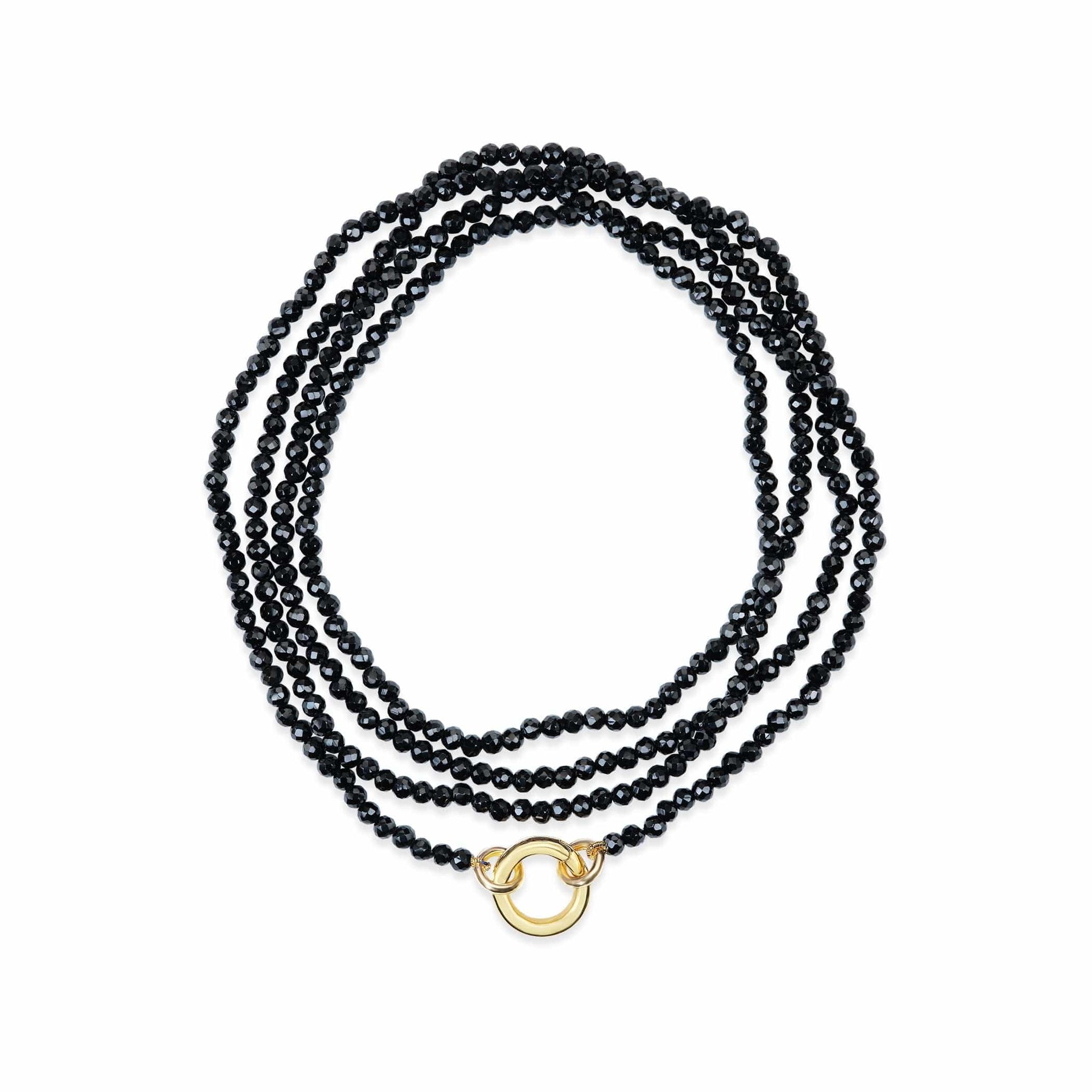 14K Yellow Gold Beaded Black Spinel Wrap Necklace