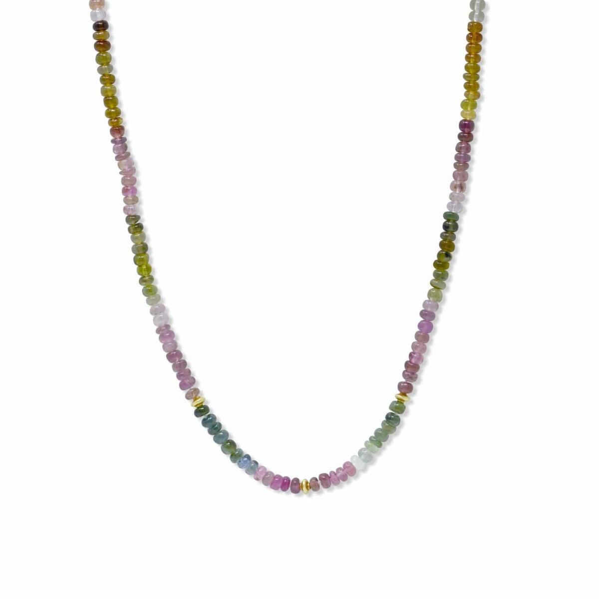 18K & 14K Yellow Gold Smooth Multicolored Tourmaline Rondelle Necklace
