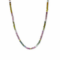 18K & 14K Yellow Gold Smooth Multicolored Tourmaline Rondelle Necklace