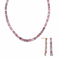 Eclat Jewels Platinum & 18K Rose Gold Alternating Pink & Grey Spinel Necklace Earring Set