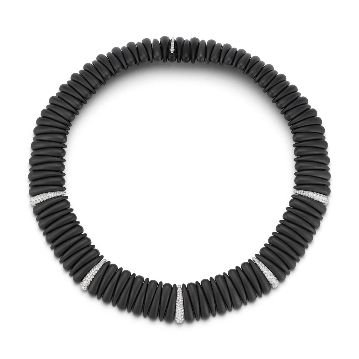 18K White Gold Small Matte Black Ceramic and Diamond Necklace