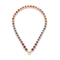 Harwell Godfrey 18K Yellow Gold Multi Colored Stone Hexagon Tennis Necklace