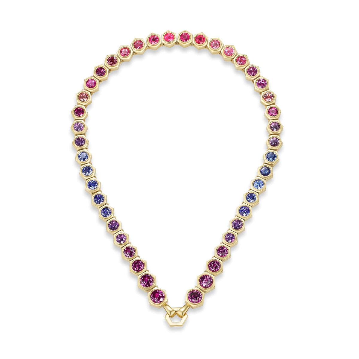 Harwell Godfrey 18K Yellow Gold Multi Colored Stone Hexagon Tennis Necklace
