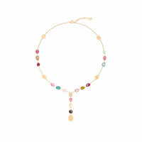 Marco Bicego Lunaria 18K Yellow Gold Multi Colored Tourmaline and Diamond Lariat Necklace