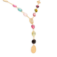 Marco Bicego Lunaria 18K Yellow Gold Multi Colored Tourmaline and Diamond Lariat Necklace