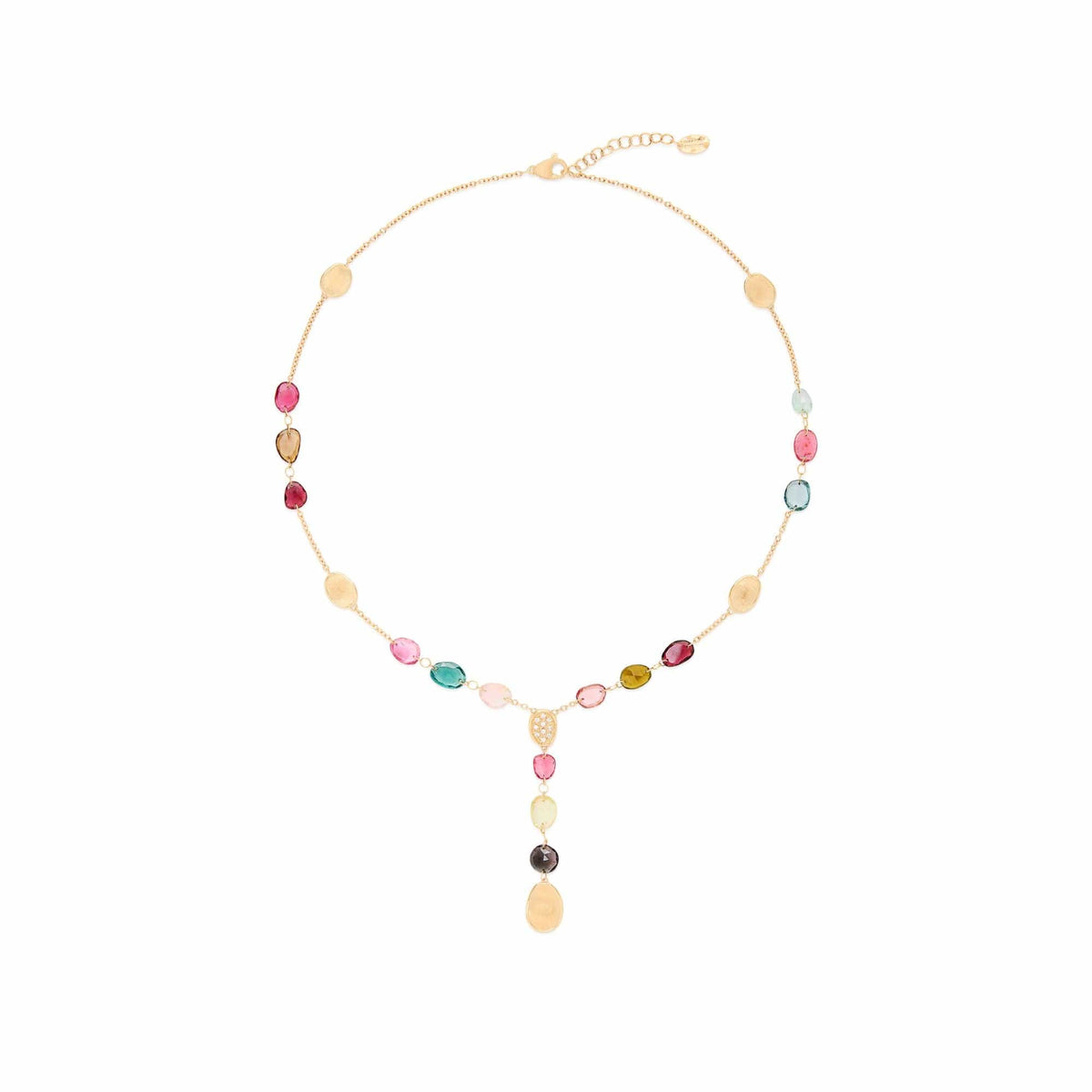 Marco Bicego Lunaria 18K Yellow Gold Multi Colored Tourmaline and Diamond Lariat Necklace