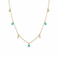 Zoe Chicco 14K Yellow Gold Alternating Turquoise and Diamond Dangle Necklace