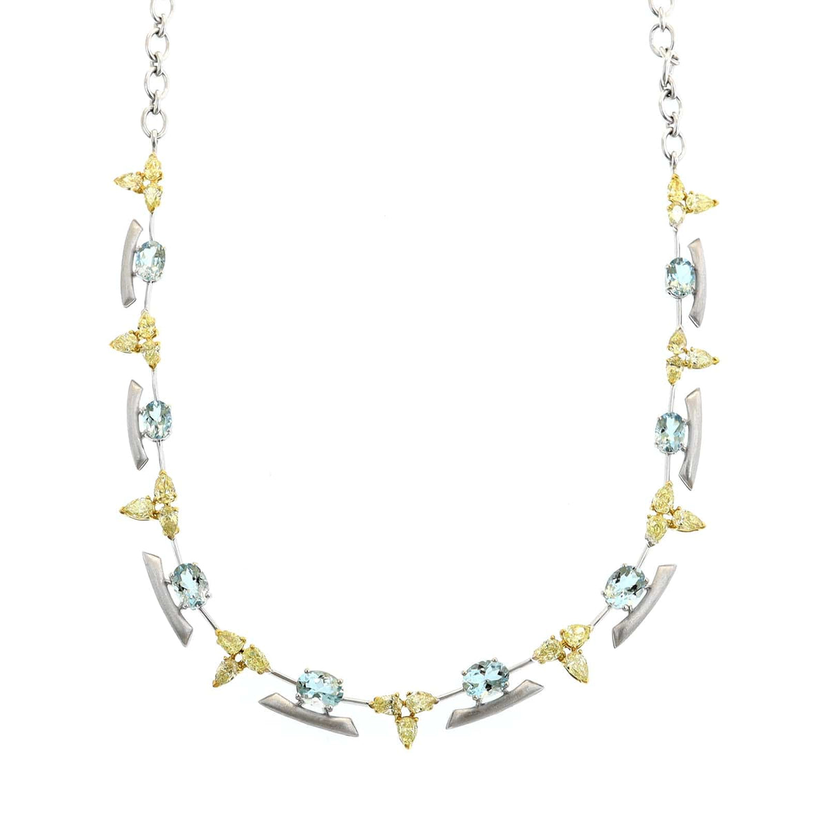 Etho Maria 18K Yellow and White Gold Aquamarine and Yellow Diamond Necklace