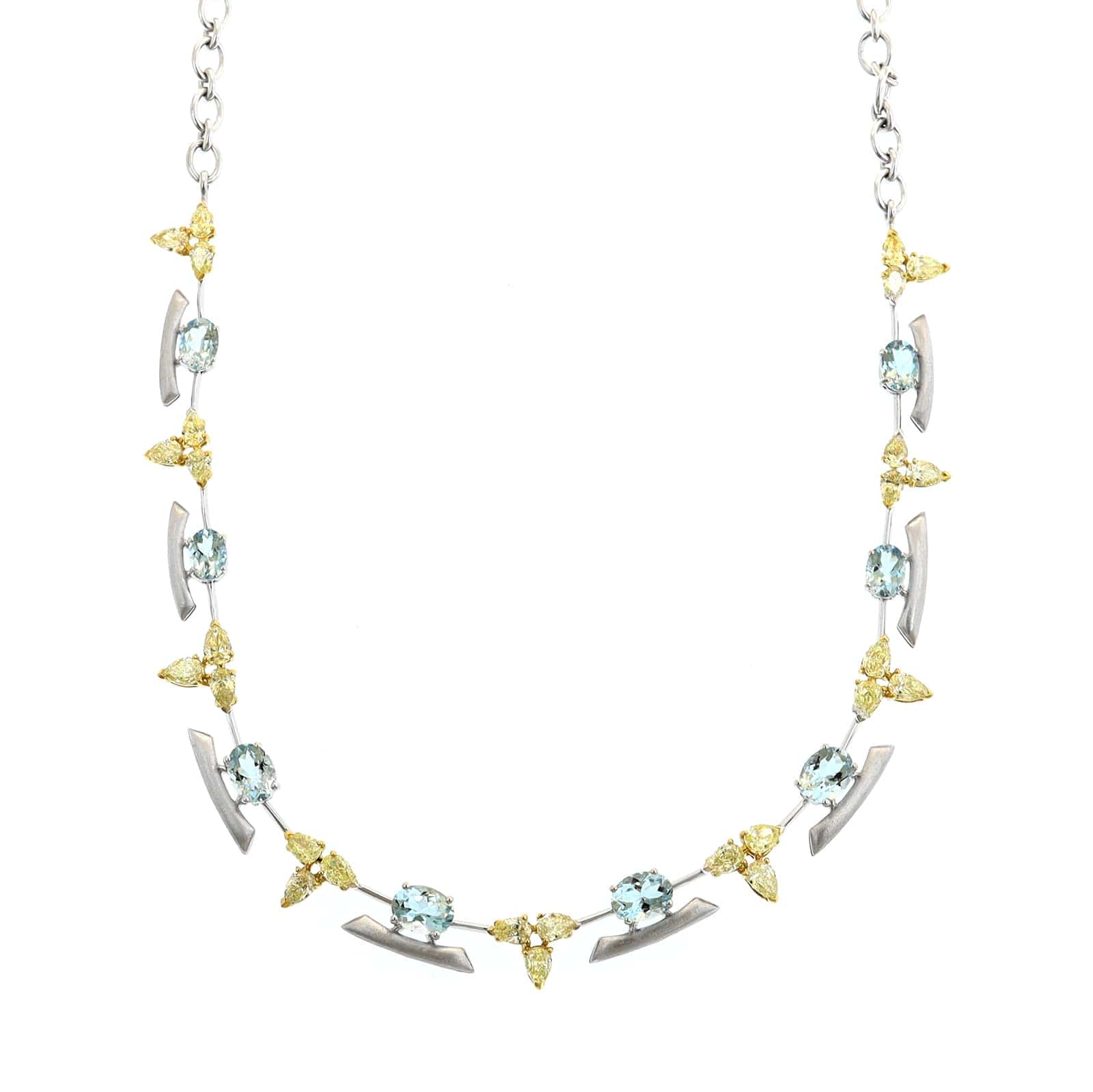 Etho Maria 18K Yellow and White Gold Aquamarine and Yellow Diamond Necklace