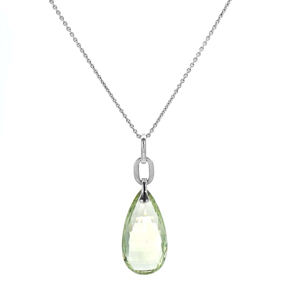 Eclat Jewels 18K White Gold Green Beryl and Diamond Pendant Necklace