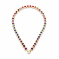 Harwell Godfrey 18K Yellow Gold Multi Colored Stone Hexagon Tennis Necklace
