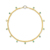 Harwell Godfrey 18K Yellow Gold Paraiba and Opal Knife Edge Bead Necklace