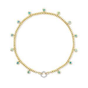 Harwell Godfrey 18K Yellow Gold Paraiba and Opal Knife Edge Bead Necklace