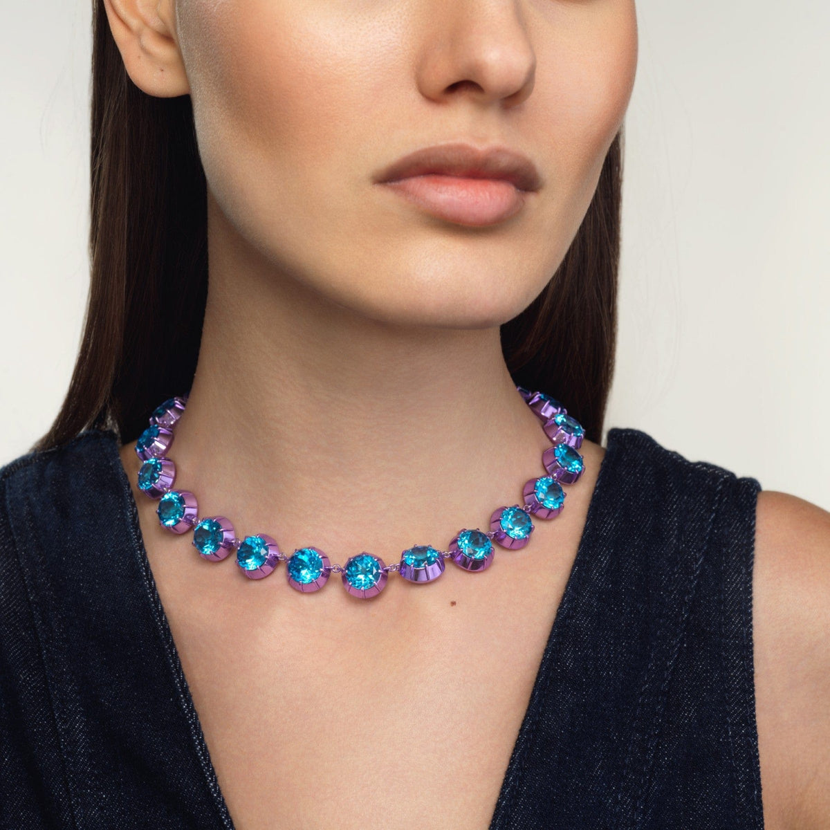 Emily P. Wheeler 18K White Gold Blue Topaz Riviere Necklace