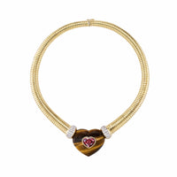 Emily P. Wheeler 18K Yellow Gold One-of-a-Kind Tiger Eye and Pink Zircon Heart Pendant Necklace