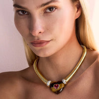 Emily P. Wheeler 18K Yellow Gold One-of-a-Kind Tiger Eye and Pink Zircon Heart Pendant Necklace