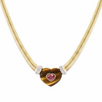 Emily P. Wheeler 18K Yellow Gold One-of-a-Kind Tiger Eye and Pink Zircon Heart Pendant Necklace