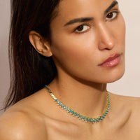 Emily P. Wheeler 18K Yellow Gold Emerald, Blue Topaz, and Diamond Pollack Tennis Necklace