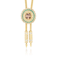 Harwell Godfrey 18K Yellow Gold One-of-a-Kind Champagne Zircon, Turquoise, and Diamond Bollo Necklace