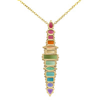 Suzy Landa 18K Yellow Gold One-of-a-Kind Multi Shaped Colored Gemstone Pendant Necklace
