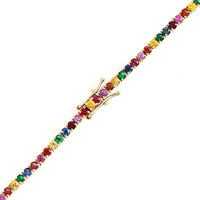 18K Yellow Gold Multicolored Sapphire, Ruby, and Emerald Tennis Necklace