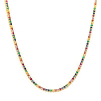 18K Yellow Gold Multicolored Sapphire and Emerald Tennis Necklace
