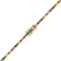 18K Yellow Gold Multicolored Sapphire and Emerald Tennis Necklace