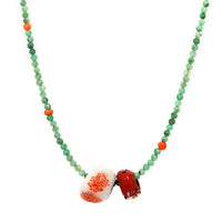 18K Yellow Gold Emerald and Coral Beaded Strand Necklace