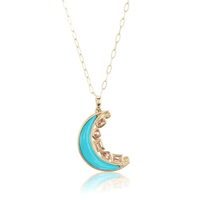 Sorellina 18K Yellow Gold Turquoise and Sapphire Crescent Moon Pendant